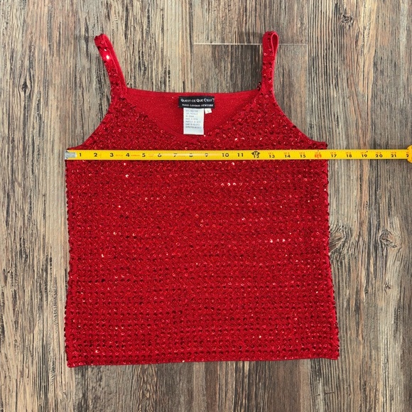 Quest-Ce Que C'est? Silk & Metallic V-Neck Tank Top Womens Lg Red Beads Sequins - Picture 6 of 11
